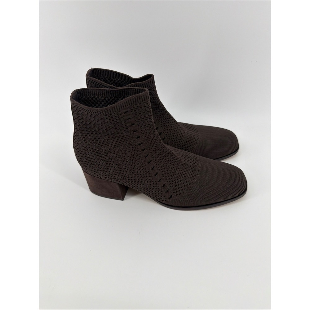 Eileen Fisher Brown Knit Square Toe Block Heel Ankle Boots Size 8 Italy